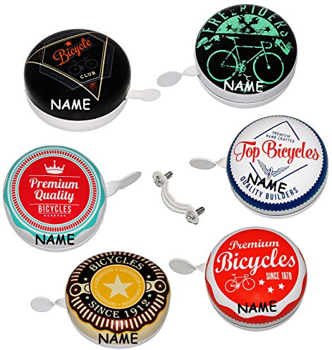alles-meine.de GmbH 1 Stück große Fahrradklingel - Vintage/Retro Look - Premium Bicycles - incl. Name - Metall Klingel - Ding Dong - Fahrradglocke/für das Fahrrad - Len..