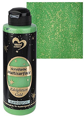 Ideen mit Herz Acrylfarbe Multisurface Edelglitzer | Universalfarbe auf Wasserbasis | mit edel schimmerndem Goldglitzer | 180 ml (dunkelgrün)