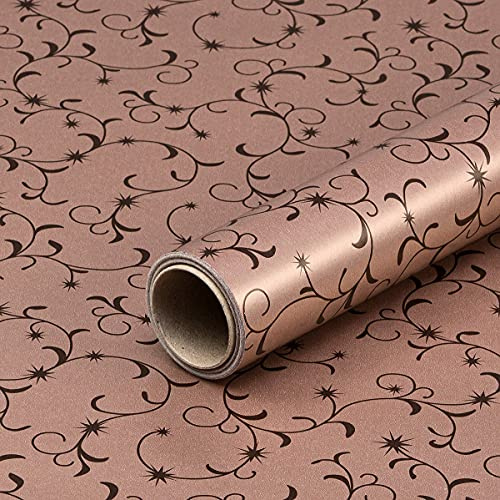 Natürlich verpacken Kupfer Geschenkpapier mit braunen Arabesken, Weihnachtspapier, 0,70 x 10 m