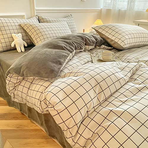 Set Lenzuola Matrimoniale Tenere Caldo Lenzuolo Copripiumino Set Da 4 Pezzi In Velluto Di Latte Con Levigatura Superficiale Ab, Cotone Lavato Più Velluto, Fodera Per Biancheria Da Letto In Velluto Cor