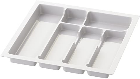 Sossai bestickinsats Divio för lådor som är 50 cm breda, 43x43 cm – kapningsbar, 6 fack, vit, lådinsats i plast för köket