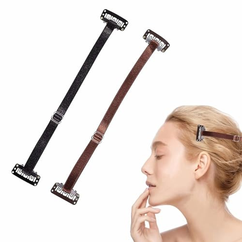 Facelifting-Tape-Bänder, Facelifting-Bänder mit Clips, Faceliftings unsichtbare Haarbänder für Kinn, Hals und Augen, wiederverwendbares Facelift-Band, 2 Stück, Schwarz, Braun