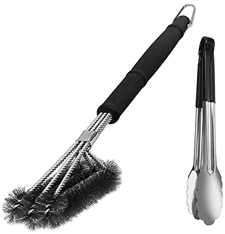 VDISRR Spazzola Barbecue Set, 3 in 1 Spazzola Griglia Gas in Acciaio Inox, Manico Lungo, con Pinze per Barbecue da 12 Pollici Accessori Barbecue Per Pulizia BBQ