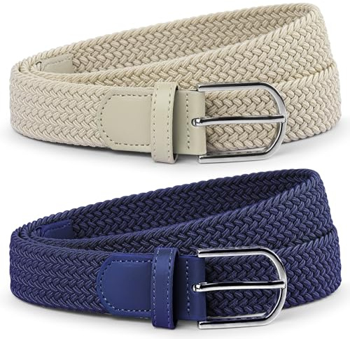 TANGCHAO 2er-Pack Stretchgürtel Flechtgürtel, Gürtel Damen und Herren | Elastischer geflochtener Stoffgürtel, bequem taillengerecht ohne Druck, 90–135cm lang, 3,3cm breit, ideal für Jeans & Alltag