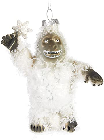 BRUBAKER Yeti Weihnachtskugel aus Glas - Handbemalt und Mundgeblasen | Christbaumschmuck Lustig - Schneeungeheuer Schneemonster Figur Weihnachtsdeko Anhänger - Deko Baumkugel Weiß