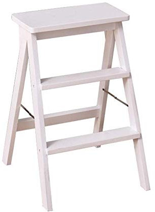 LUDIST Indoor-Kletterhocker, Holz-Klappleiter-Hocker, tragbarer Massivholz-Blumenständer, multifunktionale Küchentreppenstühle, Tritthocker/Weiß