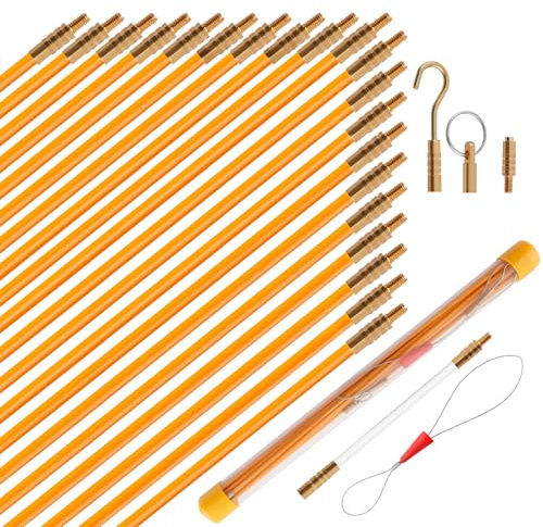 KOOTANS 22FT Fiberglass Electrical Wire Running Kit Wire Fishing Tools Fish Tape Wire Puller Through Wall Cable Snake Fish Rods Kit with Different Attachments
