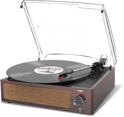 Vinyl Record Player with Speaker Vintage Turntable for Vinyl Records, Belt-Driven Turntable Support 3-Speed, Wireless Playback, Headphone, AUX-in, RCA Line LP Vinyl Players Deep Cherry