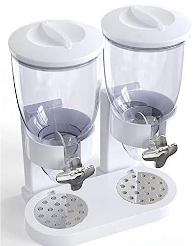 BURLOE Distributeur double de flocons d'avoine, distributeur de denrées alimentaires en matière synthétique, cornflakes, bonbons, bonbons et muesli, récipient à flocons d'avoine,Blanc