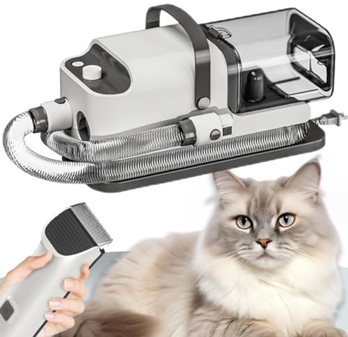 Kit aspirapolvere per toelettatura cani, tosatrice professionale per cani 5 in 1, aspira peli al 99%, 4 livelli HP, deshedding peli spessi e sottili di gatti cani animali domestici, 1,8 l