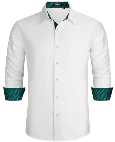 HISDERN Mens Formal Dress Shirts Long Sleeve White Shirt Regular Fit Business Shirts Casual Slim Shirt M