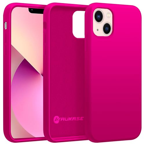 AUKASE Coque pour iPhone 13 (6.1), Coque iPhone 14 (6.1), Housse Premium en Silicone, Protection avec Microfibre Douce Antichoc, Etui Compatible avec (Fuchsia, IP 13 / IP 14)