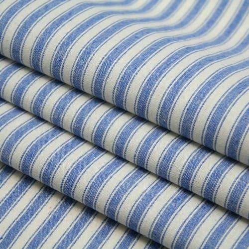 Ticking Style Stripes 100% Cotton Fabric Premium Quality 55 /140cm Wide Medium Weight (Blue)