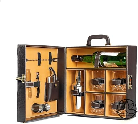 Set di accessori da bar per la casa, set di strumenti da bar, shaker per cocktail, kit da barista con 4 bicchieri e bottiglia shaker pinze per ghiaccio fiaschetta in custodia in pelle per viaggi e