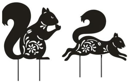 Yominerr Gartenstecker Aus Metall in Form Eines Eichhörnchens, Dekorative Eichhörnchen-Statuen Aus Metall für Den Außenbereich, 2er-Set, Zur Dekoration Von Garten, und Terrasse