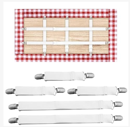 JJZGPP Tischdeckenhalter,versteckte Gurte, verstellbare Gummibänder, Tischschutzklammern, Tischklammern, Outdoor-Tischklammern für Gartentisch, Restaurant, Weiß, 5 Stück