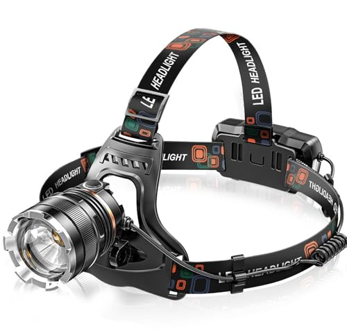 Head Torch Rechargeable,Super Bright 5000LM 6 Modes LED Headlight with Red Warning Light Motion Sensor,5200mAh USB Rechargeable Waterproof Adjustable Headlamp for Camping Running Fishing Outdoor