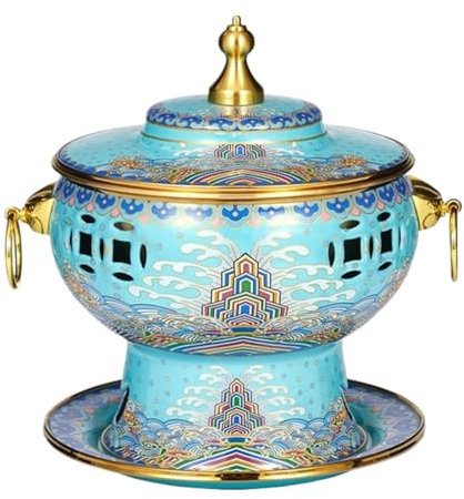 MOKLYF Chinese Hot Pot Copper Enamel Hot Pot Vintage Shabu Pot Traditional Soup Pot Cookware For Home Family Cookware Hot Pot (Blue-23 * 23cm