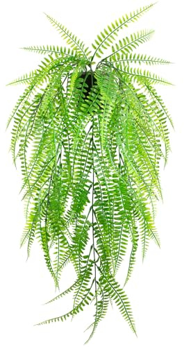 LUZOGA Small Artificial Hanging Plant for Shelf Fake Plant Potted Boston Ferns Faux Trailing Leaves Plant for Indoor Outdoor Aesthetic Office Living Room Shelf Decor (Black Pot)