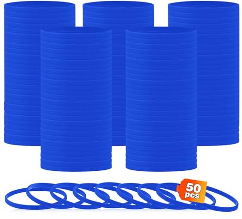 HONTIUS 50 Pezzi Braccialetti In Silicone, 0.24'' 6 mm di larghezza super stretto Braccialetti In Gomma, Vuoto Elastici di Gomma per per Adulti Uomo Donna Scuola Festa Fitness Corsa Sport Blu