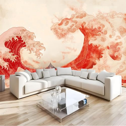 JEDTAKCT 300X210Cm Seidetapete Die Welle Vor Kanagawatapete Elegance Tapete Im Japanische Ästhetik Design Tapete Wandtapete Wohnzimmer Schlafzimmer Flur Strukturtapete