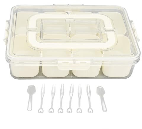 Senrusa Boîte à collations portable, plateaux à collations transparents à 8 compartiments, plateau de service divisé avec couvercle et poignée pour bonbons, légumes, fruits, noix