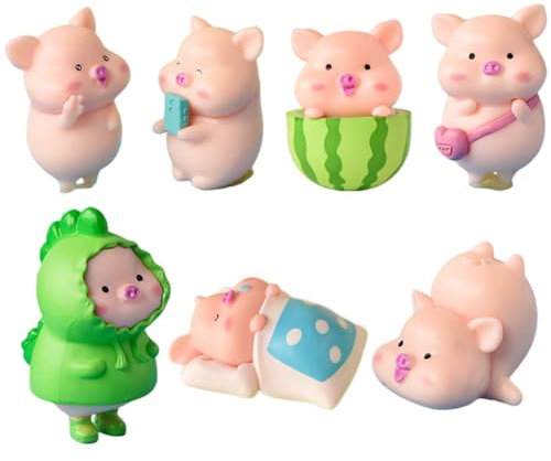 BESPORTBLE 7stücke Schweinestatue Aus Kunststoff Cartoon-Optik Miniaturgröße Für Bonsai-Dekoration Mikrolandschafts-Ornament Schwein-simulationstier-schmuck Garten Und