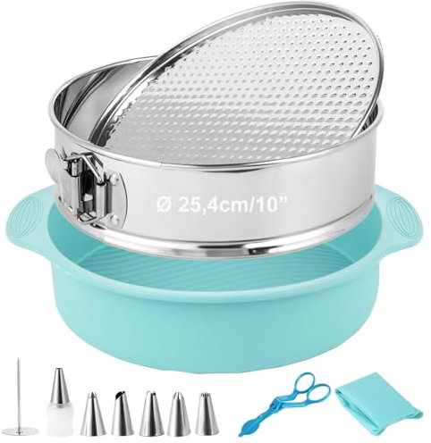 Hikaproligt Edelstahl Springform Ø 26 cm rund, Antihaft & Auslaufsicher Kuchenform mit Silikon Schutz, Abnehmbarer Boden, Ideal für Käsekuchen, Backform für Kuchen