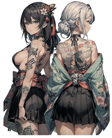 YUNEX 5.1 Double Tattoo Anime Sexy Japanese Girl Stickers Car Decals for Windows Refrigerator Helmet Door Wall (A)