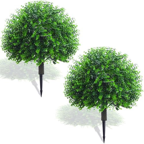 Yunlly Künstliche Buchsbaumkugeln, Formschnitt-Baum, UV-beständig, künstliche Sträucher mit Erdspieß, realistisches Grün für Innenbereich, Garten, Hof, Veranda, Terrasse, Dekoration, 45,7 cm, 2 Stück