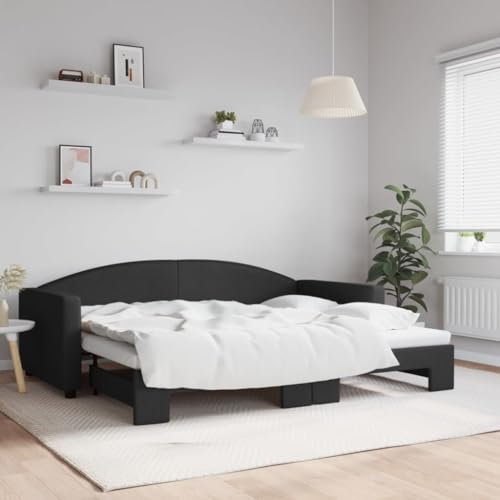 Juroupi Tagesbett Ausziehbar Ausziehbett Bett Zum Ausziehen Sofa Bett Daybed Sofa Bett Mit Ausziehbett Schwarz 90x200 cm Stoff - 3197190