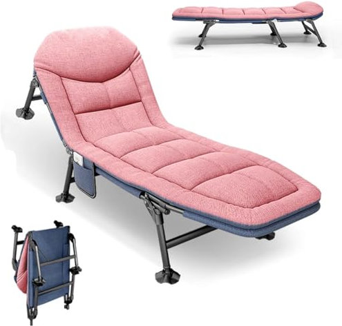 AlpineAura Feldbett Klappbar Campingbett mit Seitentasche | Karpfenliege Campingliege mit 5-Fach Verstellbare Rückenlehne | Klappbett, für Outdoor & Indoor Garten Strand, 190 x 65 cm (Rosa)