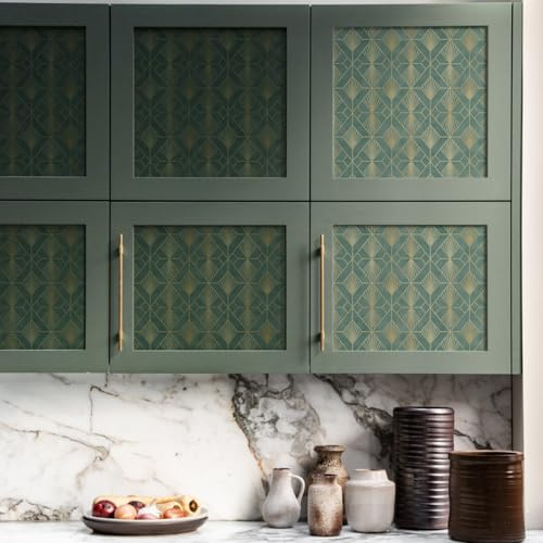 Papier Adhesif pour Meuble Retro Vert D'Or Papier Peint Adhesif Mural Vinyle Autocollant pour Meuble Cuisine Porte Salon Chambre Mur Imperméable Stickers Meuble 40x100 cm