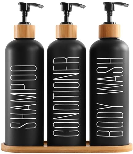 BIKALAN Schwarz Matt Glas Shampoo Flaschen zum befüllen, 500ml Shampoo Spender für dusche, Seifenspender Pumpflaschen, Lotionspender für Flüssigseife Shampoo Conditioner Duschgel für Bad,3 Stück