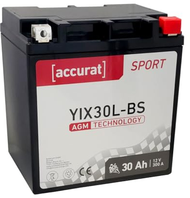 Accurat Motorradbatterie YIX30L-BS AGM 12V 30Ah Motorrad Batterie Quad Akku 66010-97A