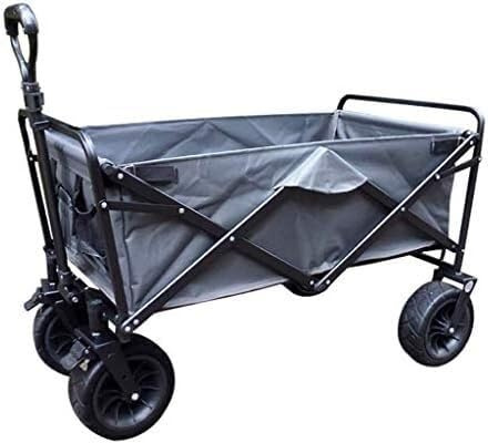 Chariot de jardin pliable portable multifonction avec 4 roues de plage, cadre en acier léger, facile à transporter, idéal pour le jardinage et les activités de plein air.