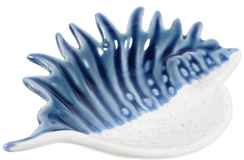 IMIKEYA Vassoio in ceramica per gioielli con design marino organizer per anelli e collane piatto decorativo per scrivania e bagno blu