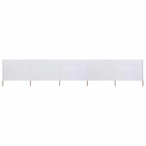 Brise-Vent 5 Panneaux, Tissu Non Tissé Résistant et Piquets en Bois, Brise Vue Camping et Brise Vent de Plage, Protection Contre Le Vent, Panneau Occultant Extérieur, Blanc Sable, 600 x 120 cm