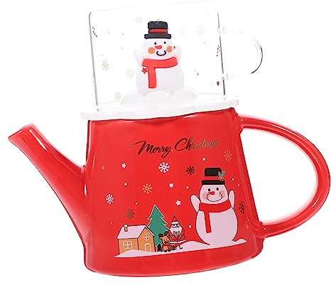 MUELODSIC Set Da Tè Natalizio in Ceramica Teiera e Tazza a Tema Natale, Design Resistente Al Calore, Impugnatura Ergonomica, Per Uso Domestico e Feste Di Natale