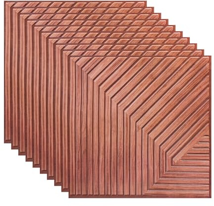 Inscrip 3D Wall Panels, 10Pcs 30cm x 30cm Self Adhesive Brick Effect Wall Panels, Waterproof Foam Wall Panel DIY Wall Stickers for Kitchen, Bathroom, Living Room (Red Wood Grain)