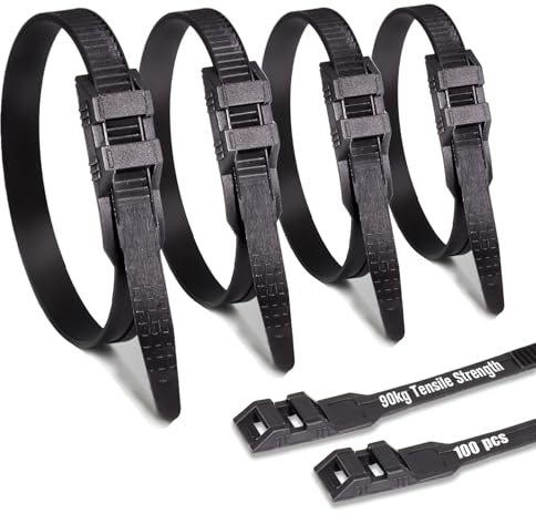 Mgctolbox 9 * 260mm Doble Cerradura Bridas Plastico Grandes Negro, 100 Piezas Abrazaderas Plastico Resistente a Temperatura 90 kg de Resistencia a la Tracción Para Uso en Interiores y Exteriores