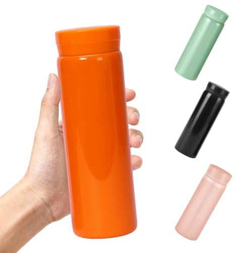 300ml Small Flask, Reusable Vacuum Insulated Stainless Steel Insulated Tumbler Water Bottle with Leakproof Lid for Hot & Cold Drinks, Portable Coffee Mug for Travel (Orange)
