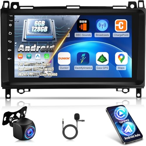 8 Núcleos 6G+128G Radio de Coche para Mercedes Benz Sprinter W906 W169 W245 W639 Vito Viano con Pantalla Carplay y Android Auto, 9 Pulgadas Radio con WiFi/GPS/Bluetooth 5.0/DPS/FM RDS