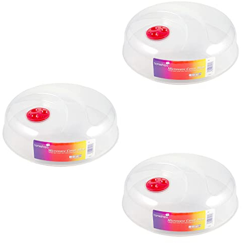 HOMESHOPA Microwave Plate Cover, 30cm 3 Pack Microwave Splatter Guard Lid with Steam Vents, Plastic Transparent Ventilated Food Plate Dish Cover Kitchen Cooking, BPA Free & Dishwasher Safe