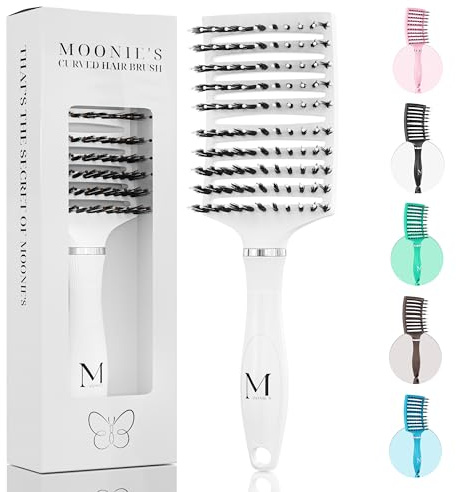MOONIE’S Haarbürste ohne Ziepen, Premium Haar Bürste Entwirrbürste Detangler für lange Haare, Hair-Brush Haarpflege Paddelbürste für Damen Herren & Kinder, nasses & trockenes Haar, Weiß