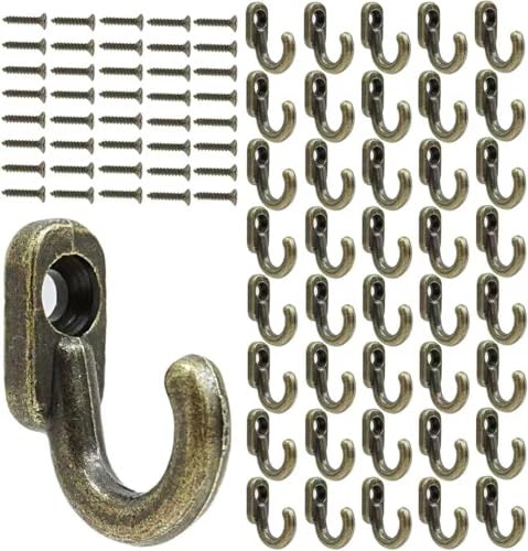NCZCDZSW Kleine Haken zum Schrauben Bronze, 40 Stück Mini Eisen-Haken 16 x 13 mm Wandhaken Vintage Schlüssel für Schmuck Taschen Handtücher Bad Küche