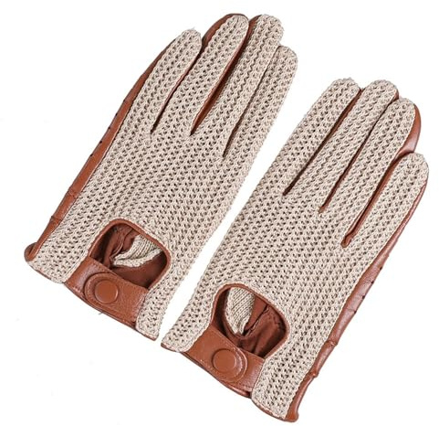 Generisch Herren-Fingerhandschuhe aus echtem Lammfell – Baumwollhäkelarbeit, geeignet for Autofahren und Motorradfahren(Beige,L 22cm 8.6in)