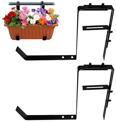 Hwtcjx Soporte de Maceteros para Parapetos y Barandas de Balcón, Soporte de Jardineras Adecuado y Ajustable, Soporte Macetas Exterior, Fijación metálica Flexible para jardineras