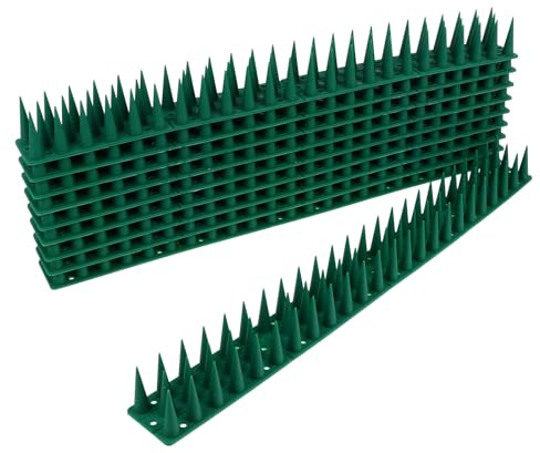 HOMSFOU Lot de 10 Sets de Bandes de Clôture Anti-Oiseaux en Plastique Vert, Pics pour Pigeons et Corbeaux, Barrière Visuelle pour Jardin, Toit et Clôture, Outil Chats et Oiseaux Nuisibles