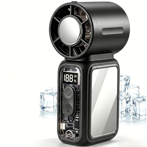Mini Ventilatore Portatile USB Ricaricabile con Raffreddamento a Ghiaccio & 199 Velocità, Ventilatori Portatili LED - 3600mAh, Potente Ventilatore a Mano 17000 RPM, per Viso, Viaggio, Esterno (Nero)